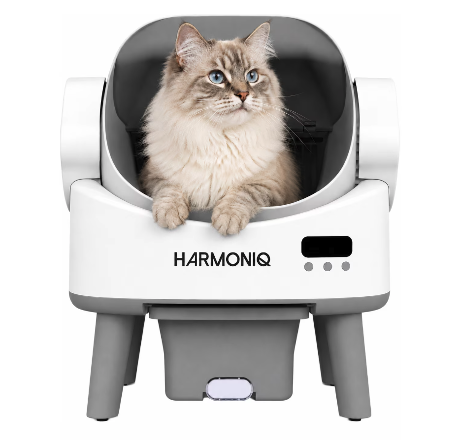 Litieră automată pentru pisici HARMONIQ® cu autocurățare, Wi-Fi, Alb/Gri